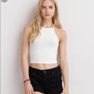 American Eagle White High Neck Crop Tank Top